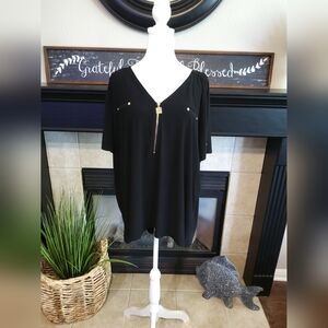 Anne Klein Black Zipper Detail Tunic Top